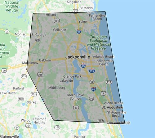 Elo Roofing Jacksonville service area map