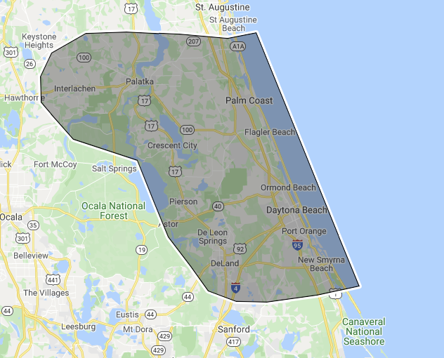 Elo Roofing service area map Palm Coast