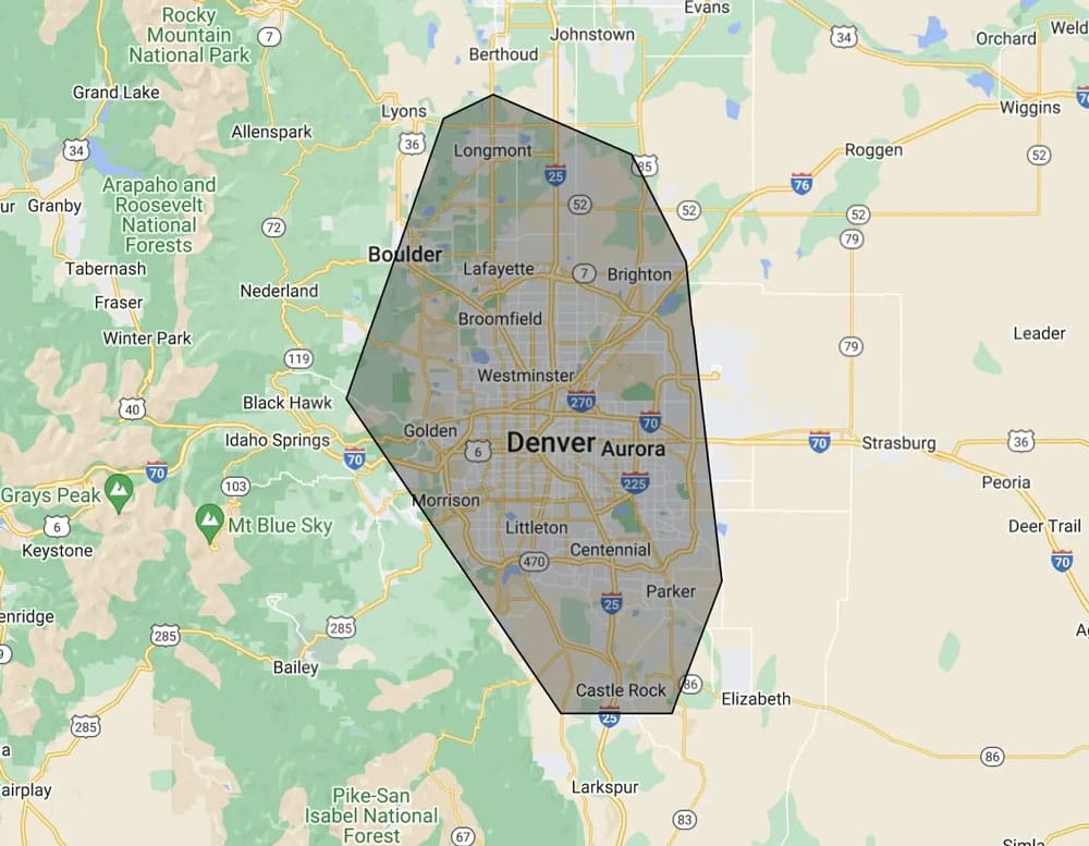 Elo Roofing Denver service area map