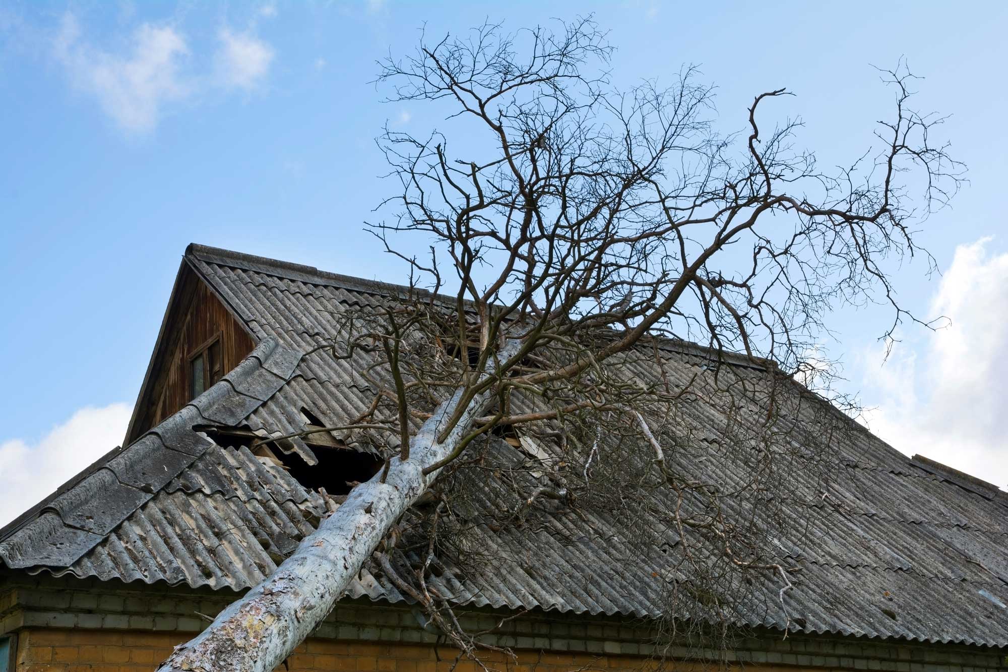 debris damage to roof from storm