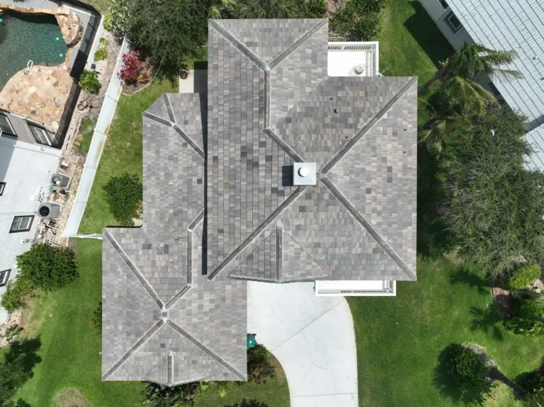 Aerial Tan Tile Roof Poolside