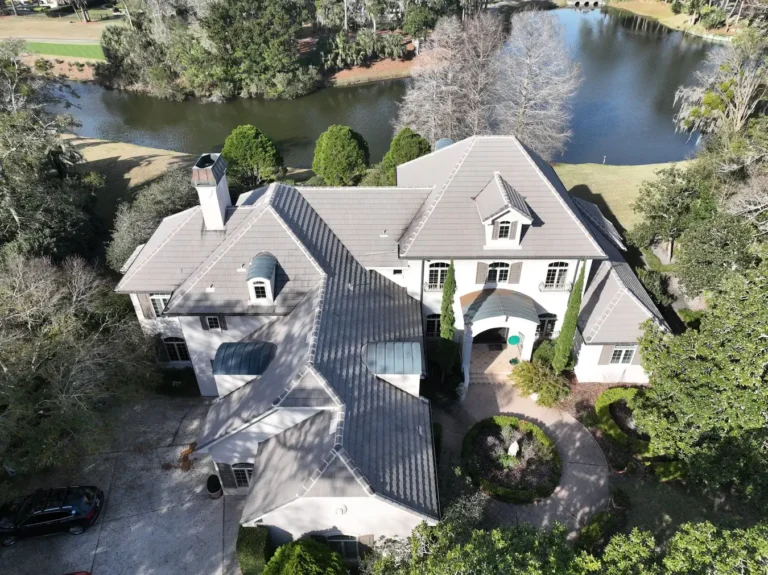 Aerial Tile Roof Lakefront Estate