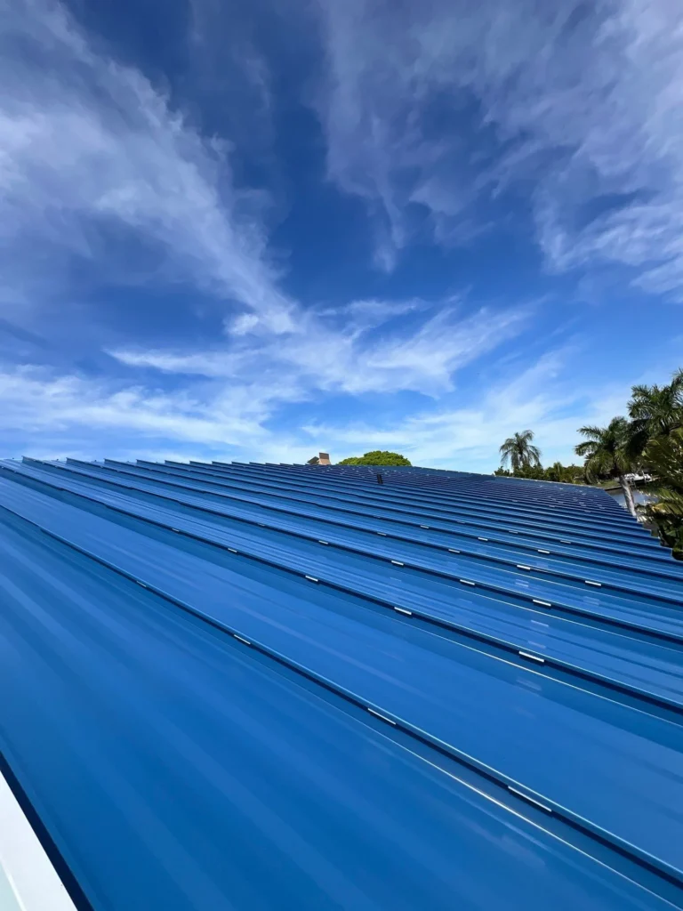 Blue Metal Roof Palm Trees