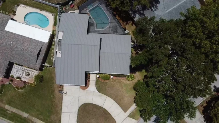 Gray Metal Roof Backyard Pool