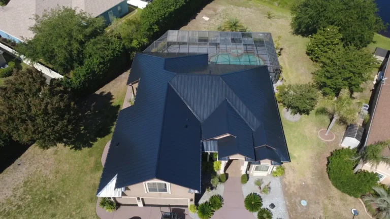 Navy Metal Roof Pool Enclosure