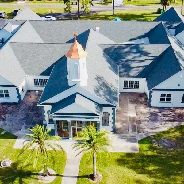 Aerial Shingle Roof Copper Spire