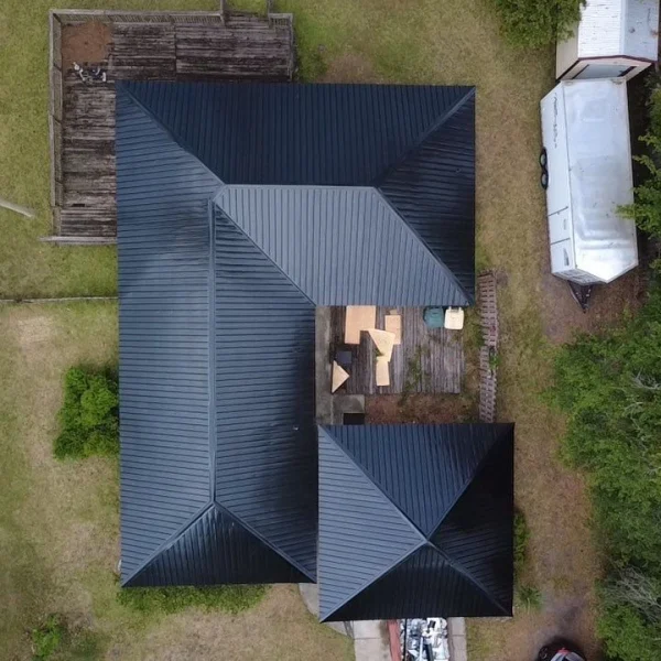 Charcoal Metal Roof Aerial View